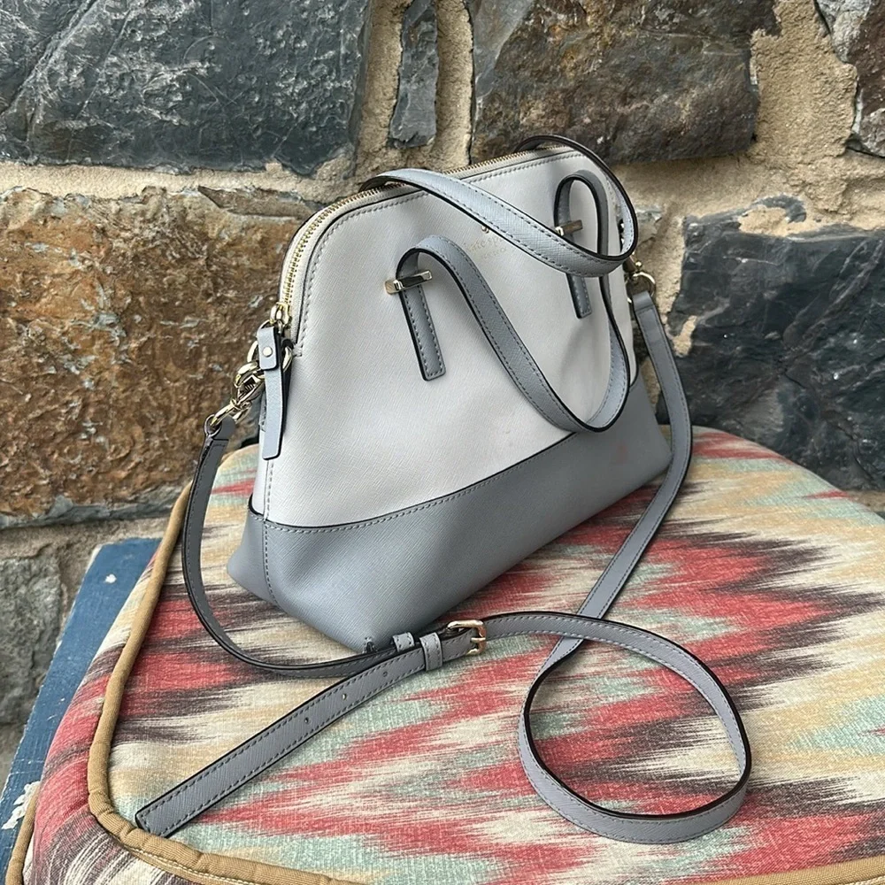 Kate Spade 'Maise' Two Way Color Block Cream & Gray Satchel Bag Saffiano Leather